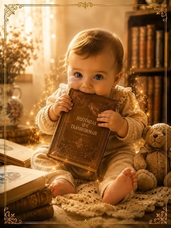 Bebê segurando um livro de histórias